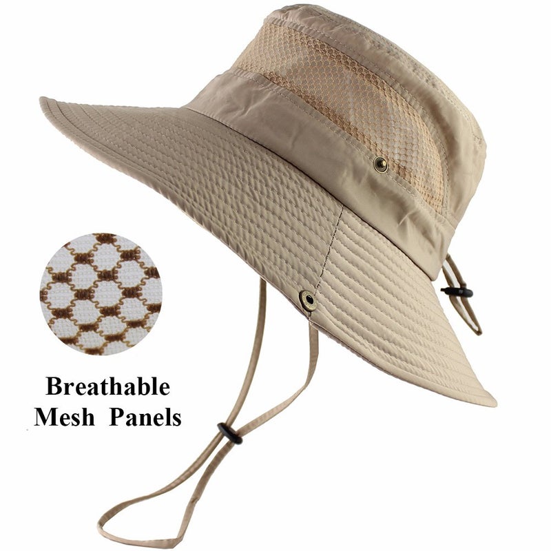 CAMOLAND Breathable Wide Brim Boonie Hat Outdoor UPF 50+ Sun Protection Mesh Safari Cap for Travel Fishing (Khaki) - Image 2